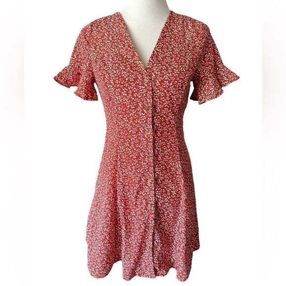 Polly Summer Cowgirl Flowy Boho Mini Floral Short Sleeved Mini Sundress - Picture 6 of 7